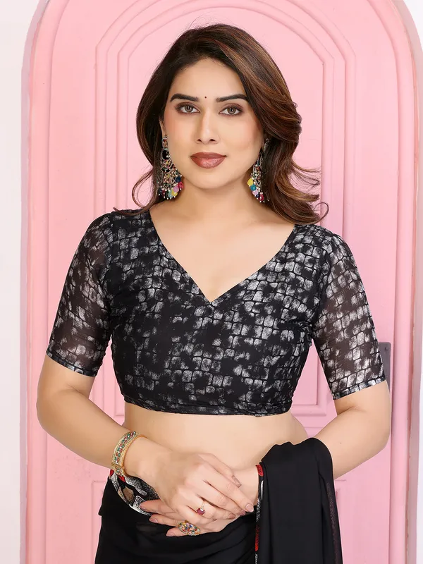 Geomentric_Print_Georgette_Saree_(Black)