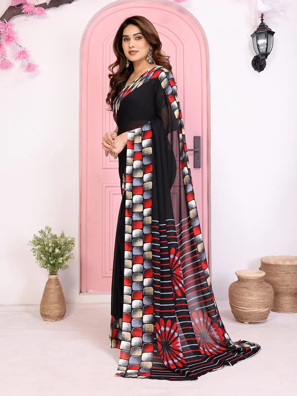 Geomentric_Print_Georgette_Saree_(Black)