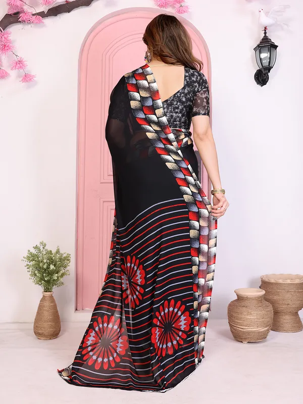 Geomentric_Print_Georgette_Saree_(Black)