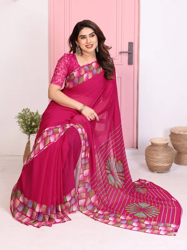 Geomentric_Print_Georgette_Saree_(Pink)