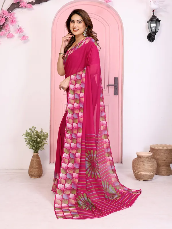 Geomentric_Print_Georgette_Saree_(Pink)