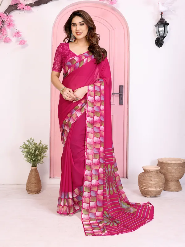 Geomentric_Print_Georgette_Saree_(Pink)