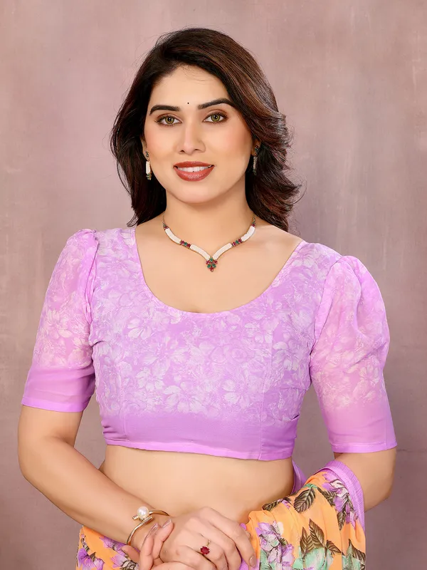 Floral_Print_Daily_Wear_Georgette_Saree��(Orange,_Purple)