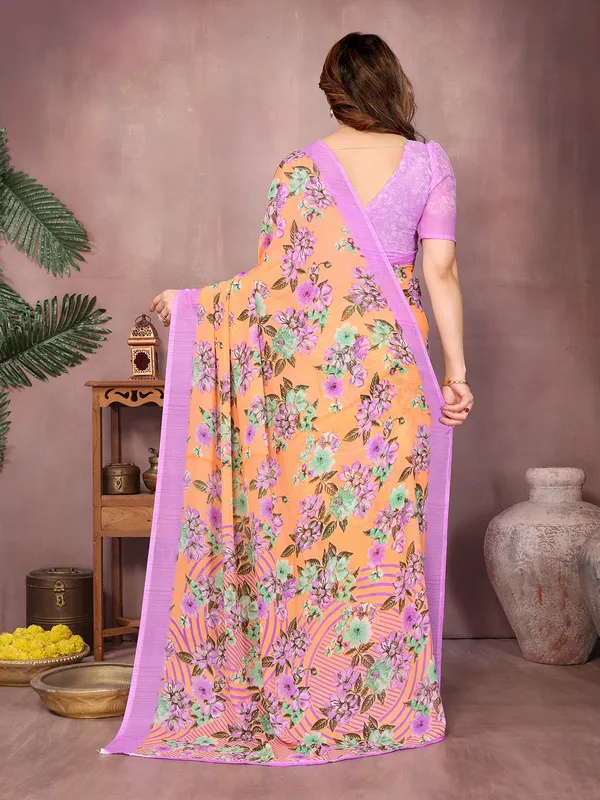Floral_Print_Daily_Wear_Georgette_Saree��(Orange,_Purple)