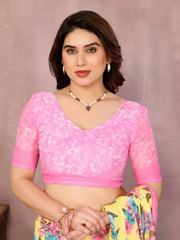 Floral_Print_Daily_Wear_Georgette_Saree��(Yellow,_Pink)