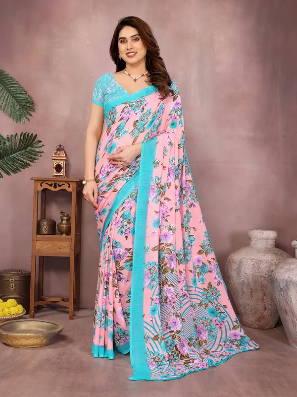 Floral_Print_Daily_Wear_Georgette_Saree��(Light_Blue,_Pink)