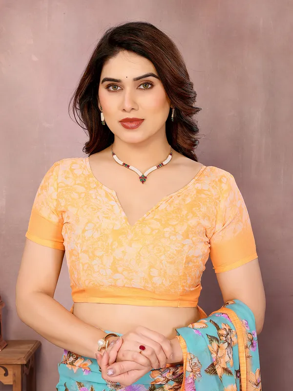 Floral_Print_Daily_Wear_Georgette_Saree��(Orange,_Light_Blue)