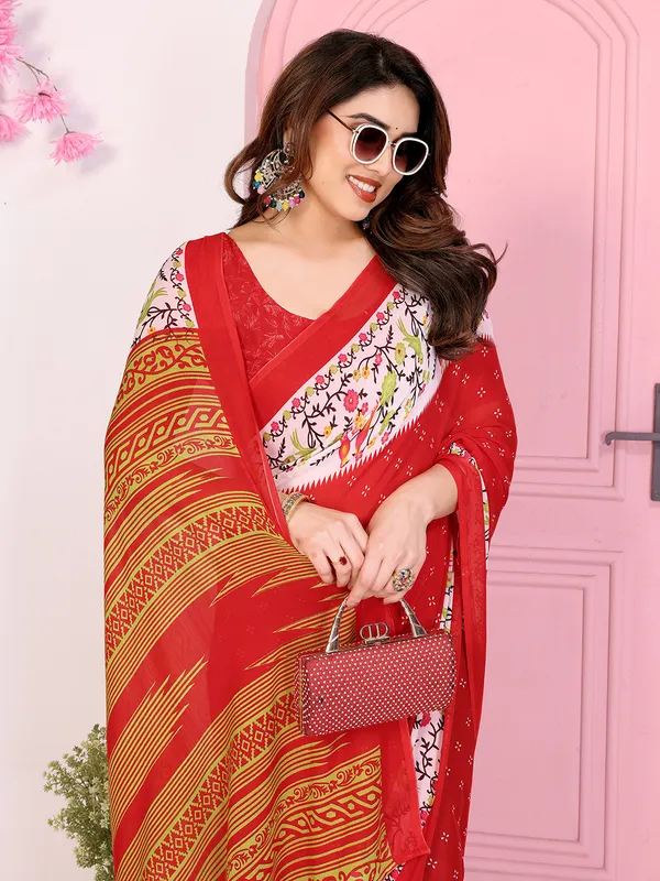 Animal_Print_Georgette_Saree_(Red)