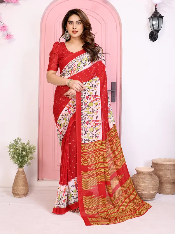 Animal_Print_Georgette_Saree_(Red)