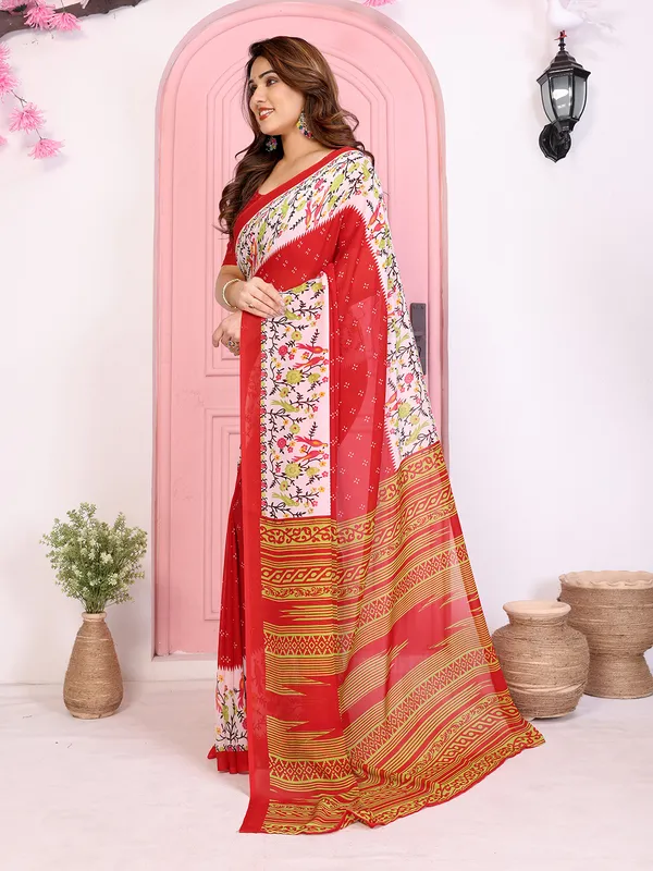 Animal_Print_Georgette_Saree_(Red)