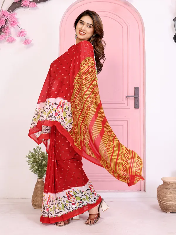 Animal_Print_Georgette_Saree_(Red)