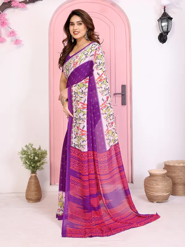 Animal_Print_Georgette_Saree_(Purple)
