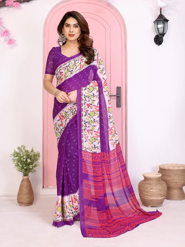 Animal_Print_Georgette_Saree_(Purple)