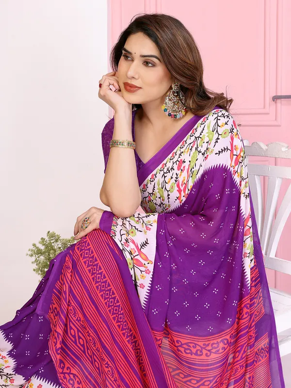 Animal_Print_Georgette_Saree_(Purple)
