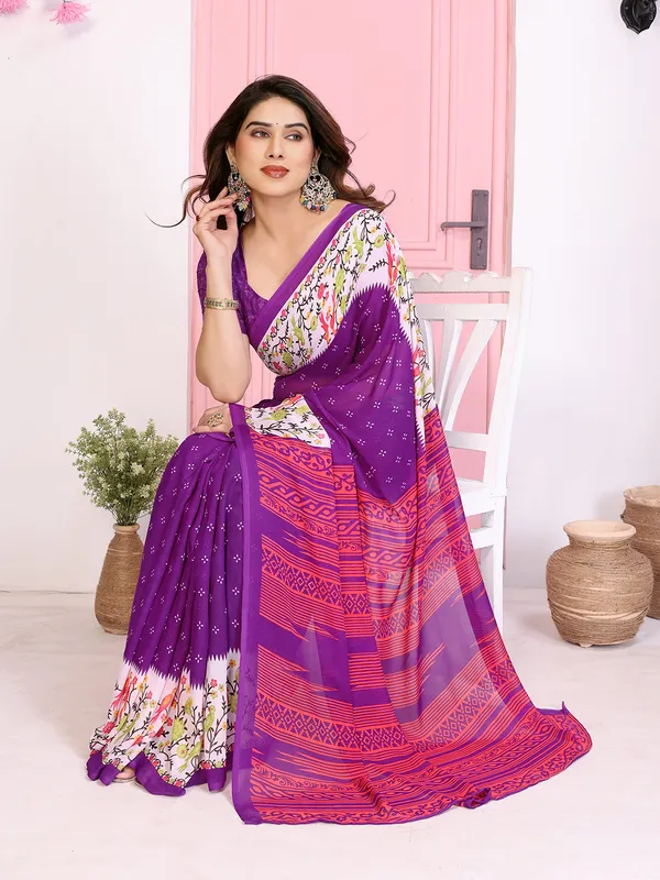 Animal_Print_Georgette_Saree_(Purple)