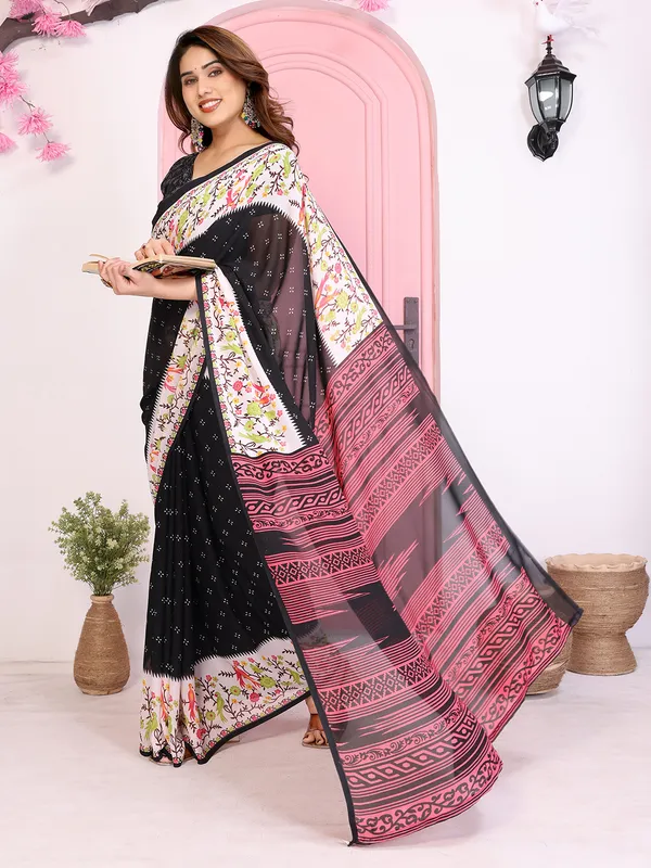 Animal_Print_Georgette_Saree_(Black)