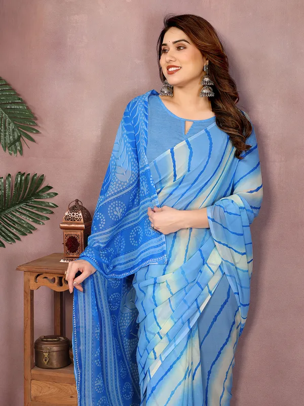 Laheria_Print_Georgette_Saree_(Blue)