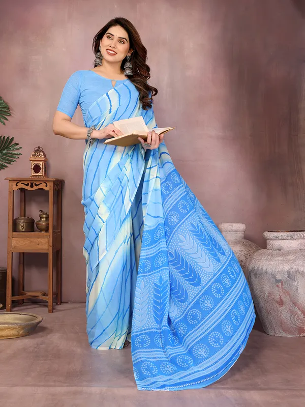 Laheria_Print_Georgette_Saree_(Blue)