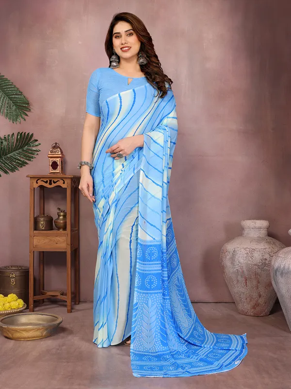Laheria_Print_Georgette_Saree_(Blue)