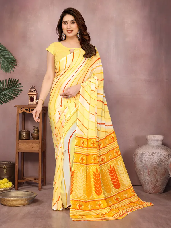 Laheria_Print_Georgette_Saree_(Yellow)