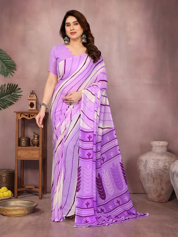 Laheria_Print_Georgette_Saree_(Purple)