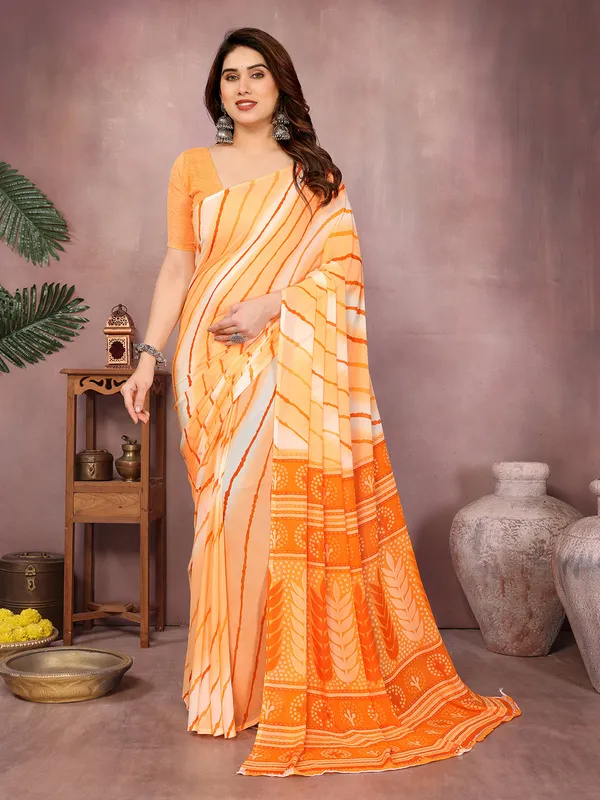 Laheria_Print_Georgette_Saree_(Orange)