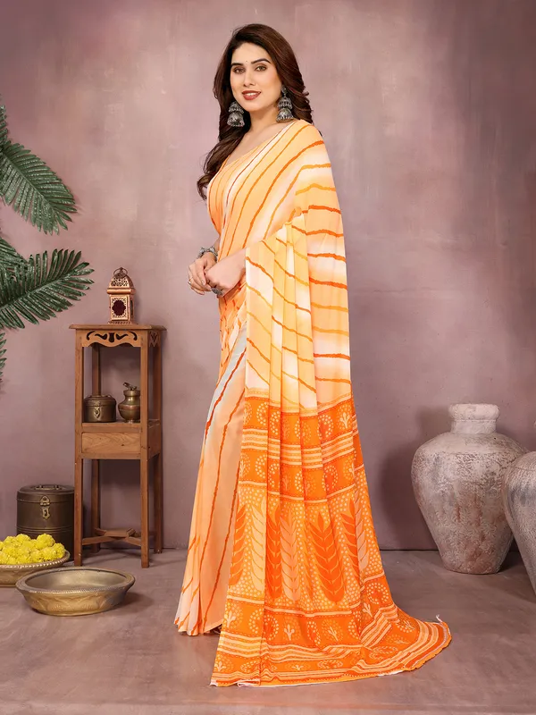 Laheria_Print_Georgette_Saree_(Orange)