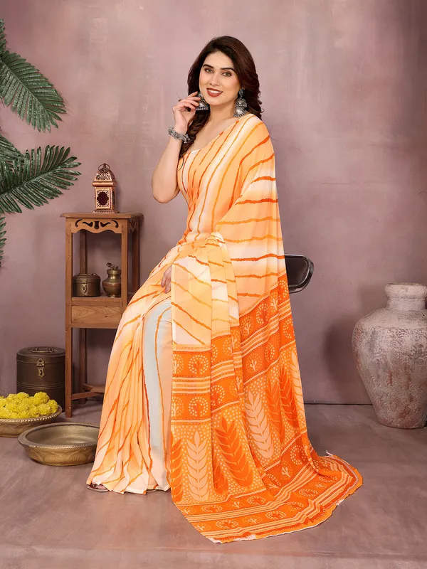Laheria_Print_Georgette_Saree_(Orange)