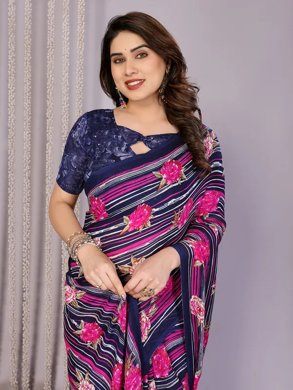 Floral_Print_Daily_Wear_Georgette_Saree��(Blue)