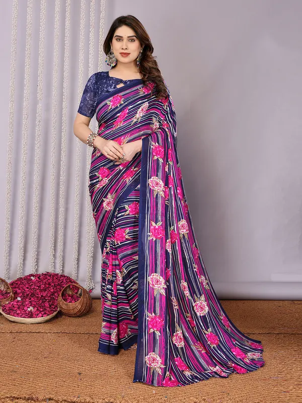 Floral_Print_Daily_Wear_Georgette_Saree��(Blue)