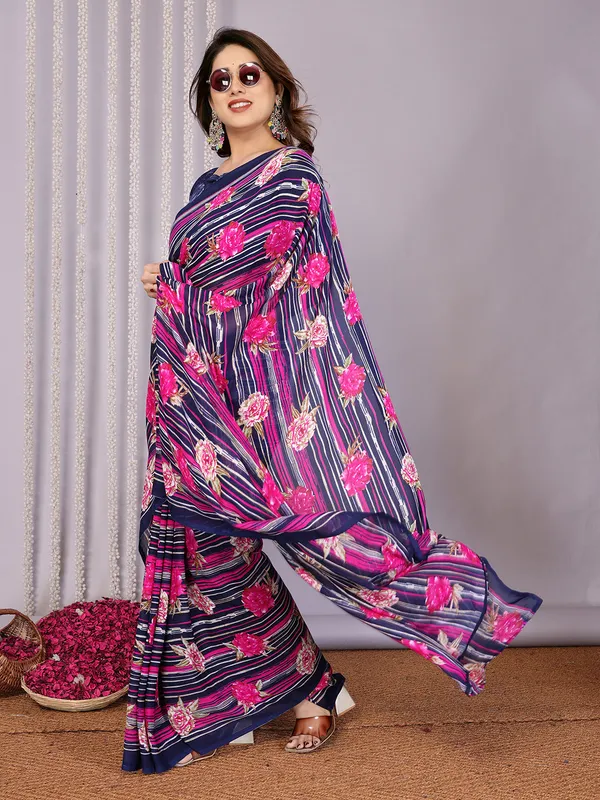 Floral_Print_Daily_Wear_Georgette_Saree��(Blue)