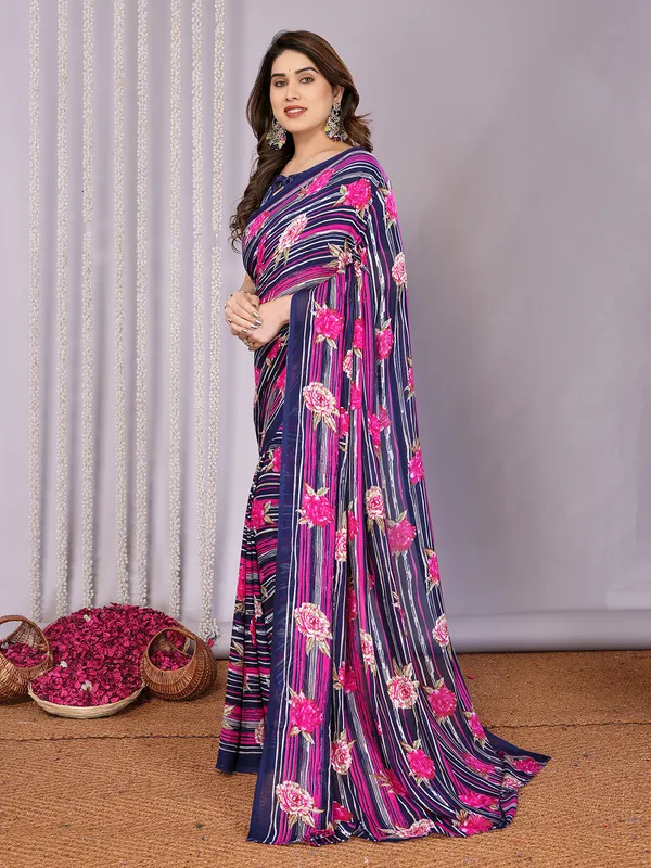 Floral_Print_Daily_Wear_Georgette_Saree��(Blue)