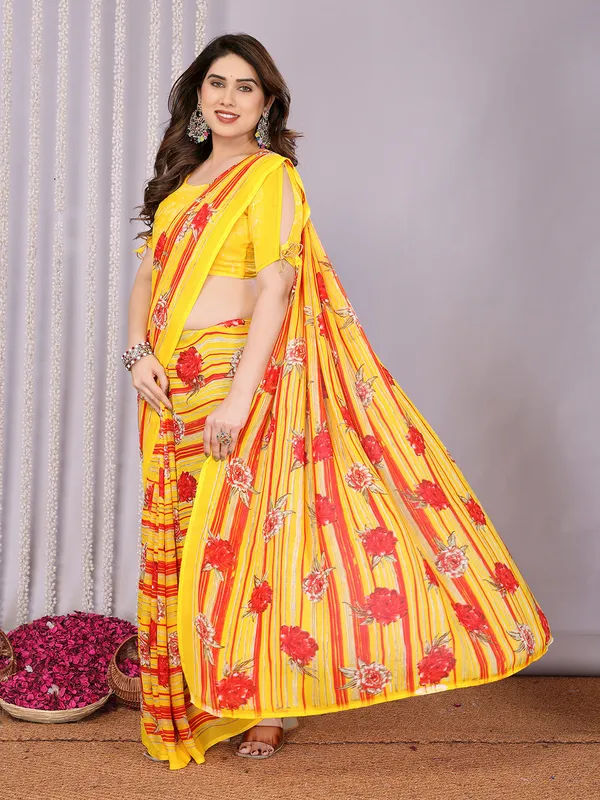 Floral_Print_Daily_Wear_Georgette_Saree��(Yellow)