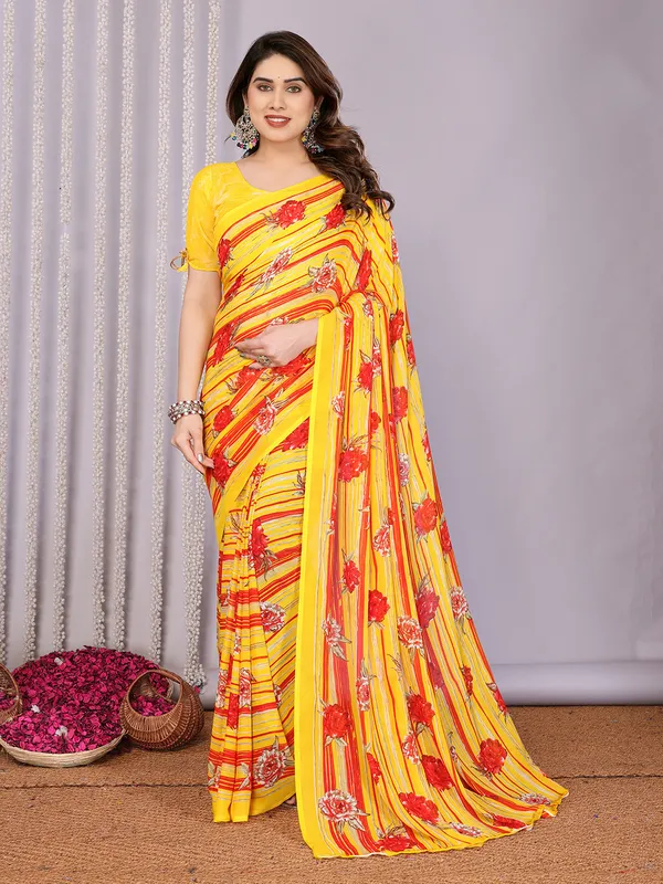 Floral_Print_Daily_Wear_Georgette_Saree��(Yellow)