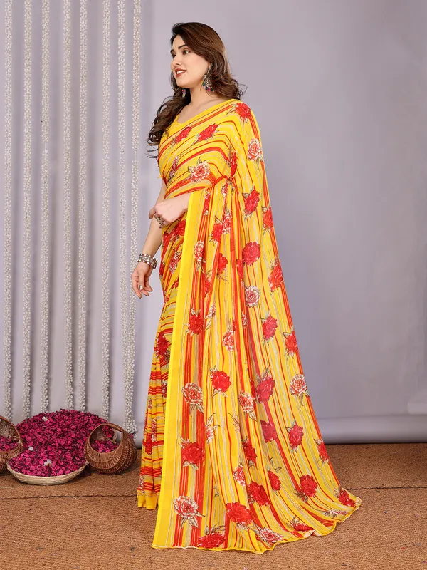 Floral_Print_Daily_Wear_Georgette_Saree��(Yellow)