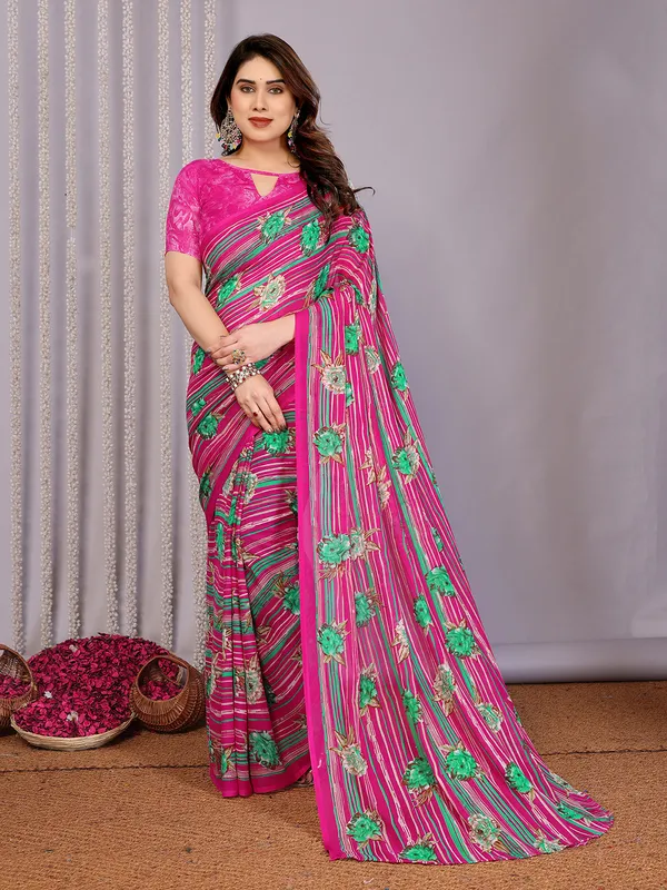 Floral_Print_Daily_Wear_Georgette_Saree��(PInk)