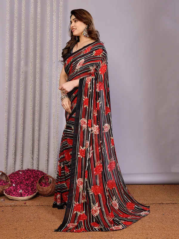 Floral_Print_Daily_Wear_Georgette_Saree��(Black)