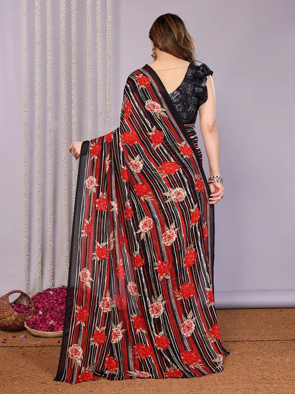 Floral_Print_Daily_Wear_Georgette_Saree��(Black)