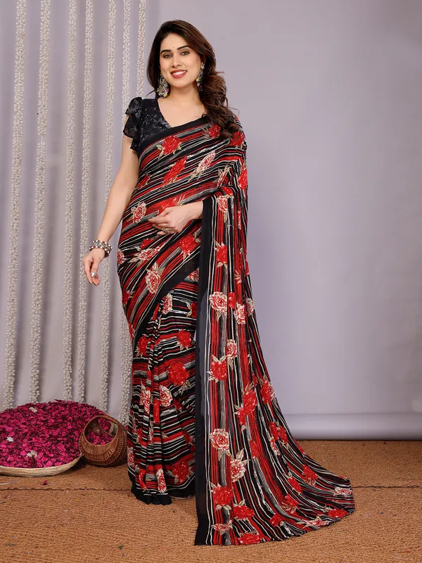 Floral_Print_Daily_Wear_Georgette_Saree��(Black)