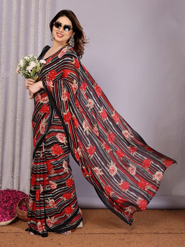 Floral_Print_Daily_Wear_Georgette_Saree��(Black)