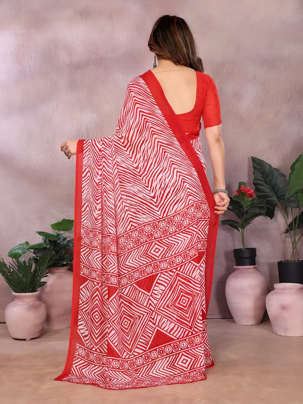 Geometric_Print_Daily_Wear_Georgette_Saree_(Red)