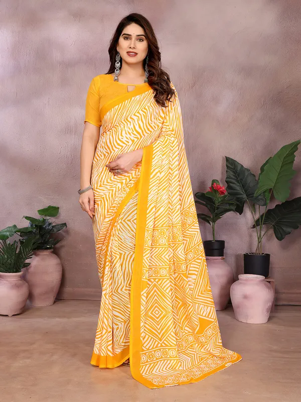 Geometric_Print_Daily_Wear_Georgette_Saree_(Yellow)