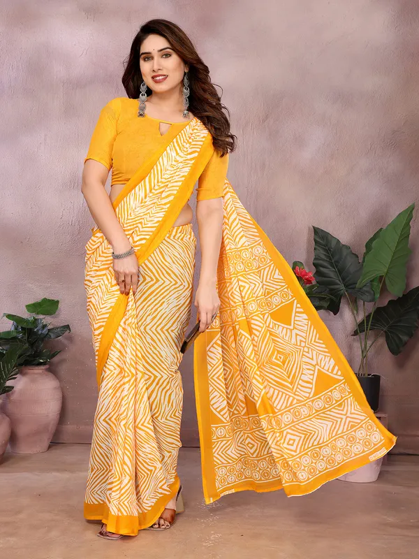 Geometric_Print_Daily_Wear_Georgette_Saree_(Yellow)