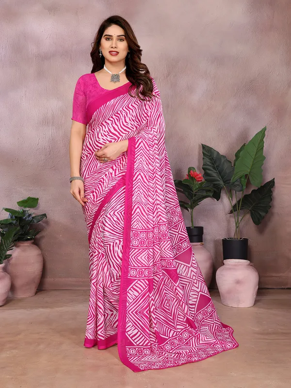 Geometric_Print_Daily_Wear_Georgette_Saree_(Pink)