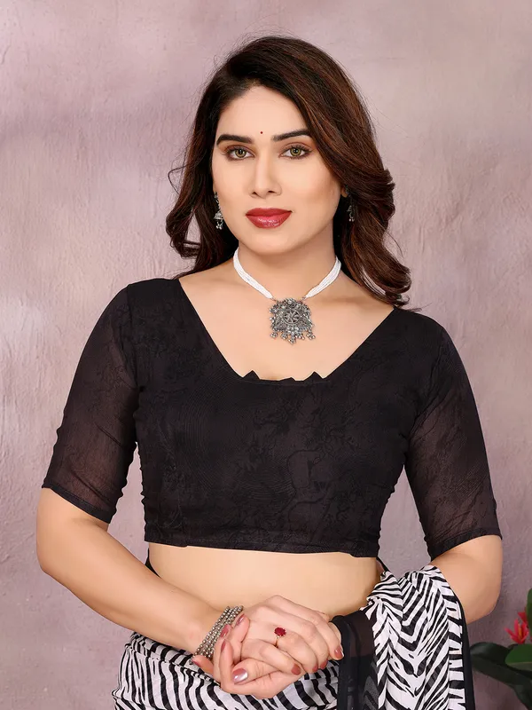 Geometric_Print_Daily_Wear_Georgette_Saree_(Black)