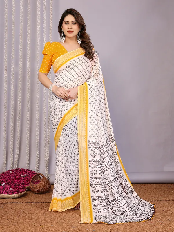 Floral_Print_Daily_Wear_Georgette_Saree��(Yellow)