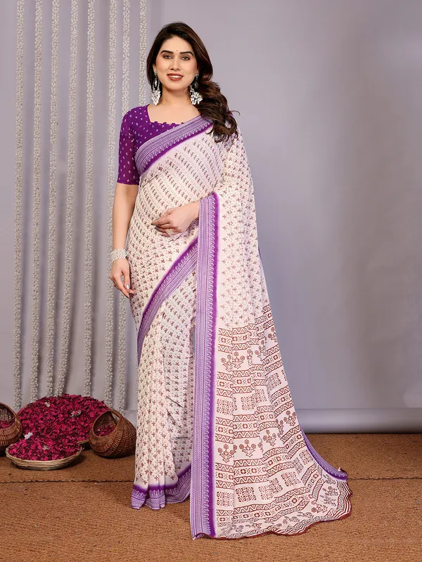 Floral_Print_Daily_Wear_Georgette_Saree��(Purple)