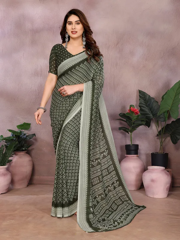 Floral_Print_Daily_Wear_Georgette_Saree_(Green)