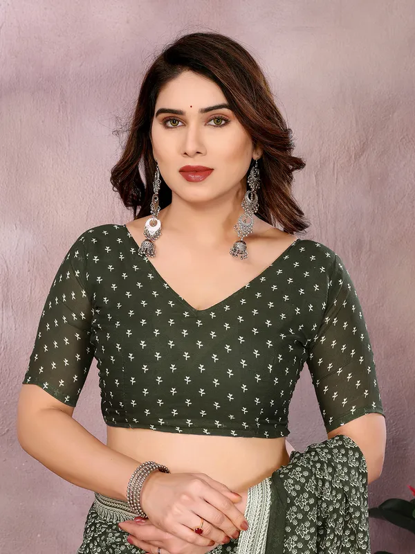 Floral_Print_Daily_Wear_Georgette_Saree_(Green)