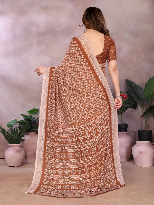 Floral_Print_Daily_Wear_Georgette_Saree_(Brown)